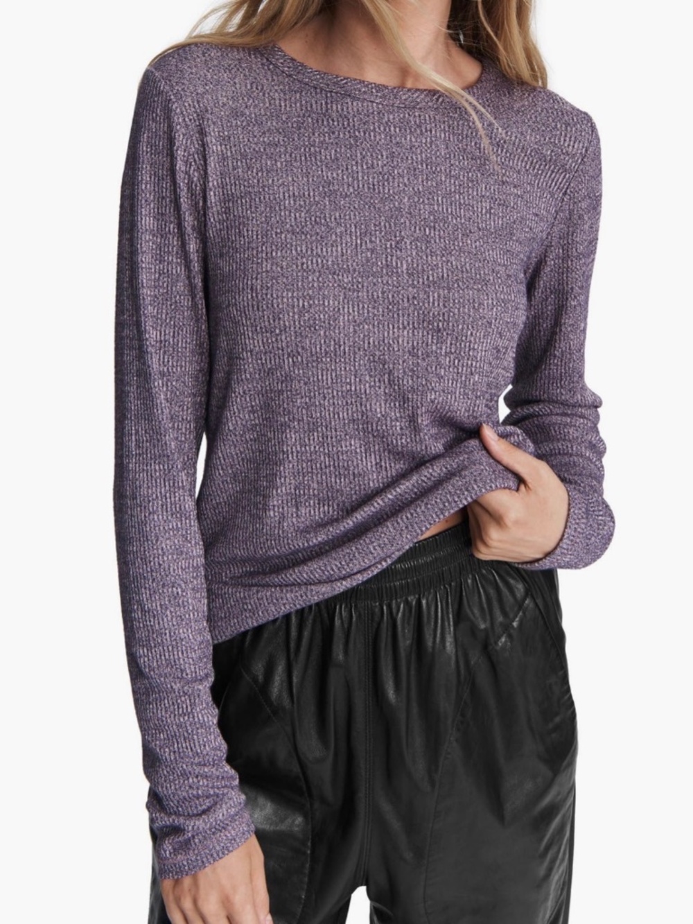 rag & bone Knit Slim Fit Long Sleeve Top, Purple, Ladies Sz Small